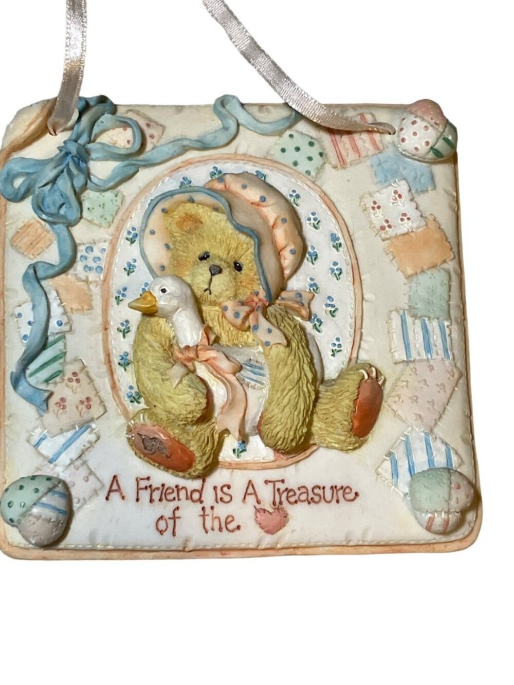 Enesco Teddy Bear Wall Plaque Ornament A Friend is a Treasure of Life 1993 Vi